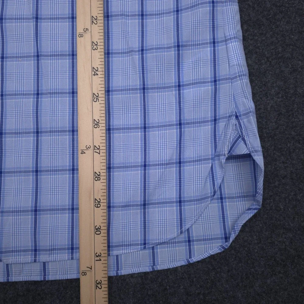 Polo Ralph Lauren Mens 17.5 34/35 Blue Plaid Slim Fit Button‎ Up Shirt